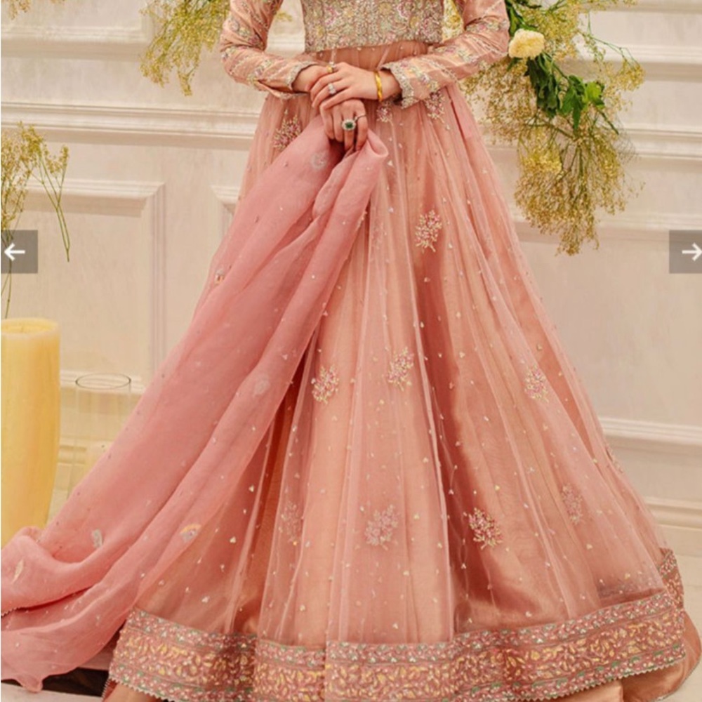 Ansab Jahangir Long Sleeve Lehenga in Blush